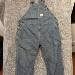 Round House Bib Overalls Mens 48x29 * Conductor Hickory‎ Stripe Patch Retro USA